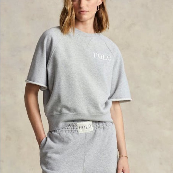 POLO RALPH LAUREN Logo Fleece Short-Sleeve Sweatshirt Women’s Size Medium - Picture 3 of 5